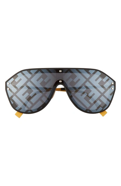 Fendi 147mm Logo Lens Shield Sunglasses In Black Yellow Grey Mirror Grad