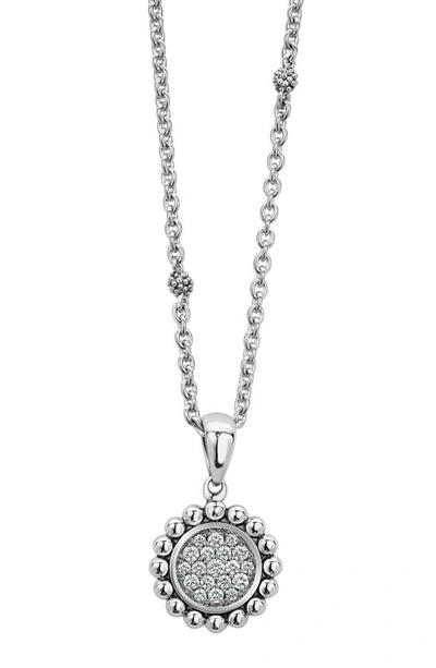 Lagos Caviar Spark Diamond Pavé Circle Pendant Necklace In Silver