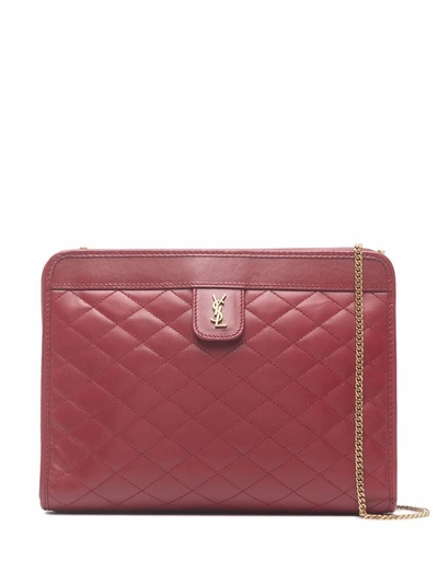 Saint Laurent Victoire Baby Quilted Leather Clutch In Red