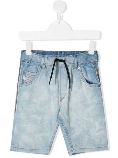Diesel Teen Drawstring-waist Knee-length Denim Shorts In Blue