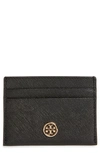 Tory Burch Robinson Leather Card Case In Black