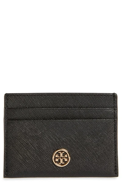 Tory Burch Robinson Leather Card Case In Black