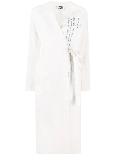 Mm6 Maison Margiela Archive Text Print Wrap Coat In White