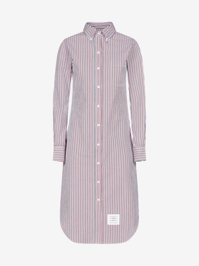 Thom Browne Curved Hem Stripe Cotton Shirt Dress In Multi-colour