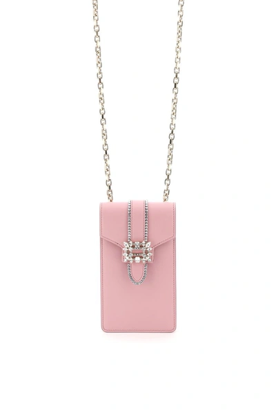 Roger Vivier Miss Vivier Crystal Buckle Phone Bag In Rosa Sorbetto
