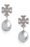 Tory Burch Kira Baroque Pearl Drop Earrings In Tory Silver / Pearl