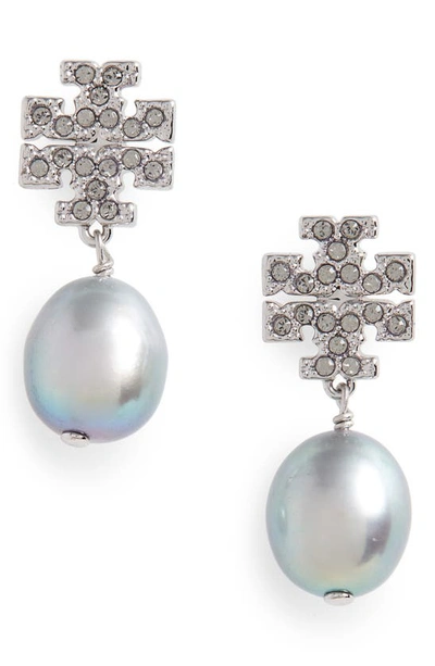 Tory Burch Kira Baroque Pearl Drop Earrings In Tory Silver / Pearl