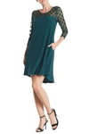 Nina Leonard High-low Three-quarter Sleeve Trapeze Dress In Rich Pine