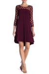 Nina Leonard Illusion High-low Swing Dress In Deep Wine