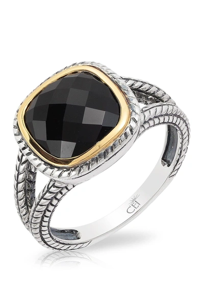 Effy Sterling Silver & 18k Yellow Gold Cushion Cut Onyx Ring In Black