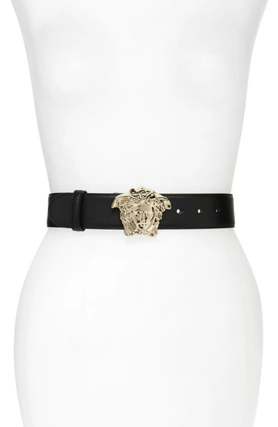 Versace Palazzo Medusa Buckle Leather Belt In Nero/ Gold