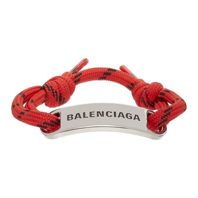 Balenciaga Silver-tone Metal And Cord Bracelet In 8320 Red/bk/ant Sil