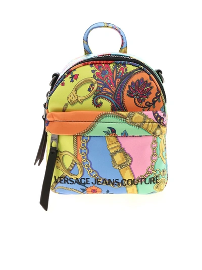 Versace Jeans Couture Branded Multicolor Backpack In Multicolour