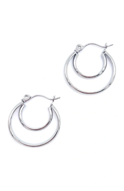 Adornia Rhodium Plated Crescent Midi Hoops In Silver