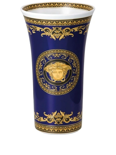 Versace Medusa Head Motif Vase In Blue