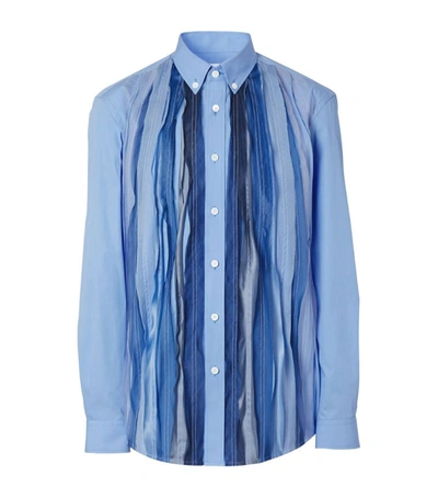 Burberry Classic Fit Pleated Silk Panel Cotton Shirt In Vivid Cobalt