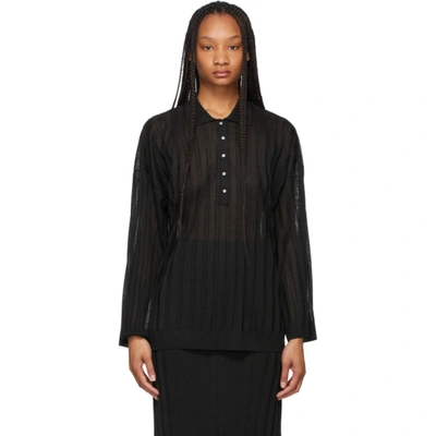 Totême Ribbed Wide-sleeves Polo Top In Black