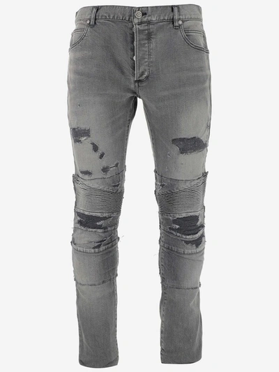 Balmain Ripped Skinny Jeans In Grey