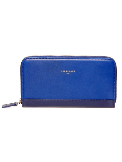 Longchamp Continental Zip Wallet In Blue