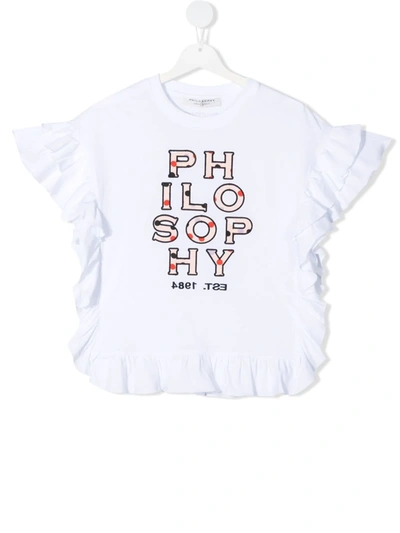 Philosophy Di Lorenzo Serafini Teen Logo-embroidered Ruffled T-shirt In White
