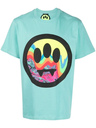 Barrow Mint Green T-shirt With Multicolored Fluid Logo Print In Light Blue