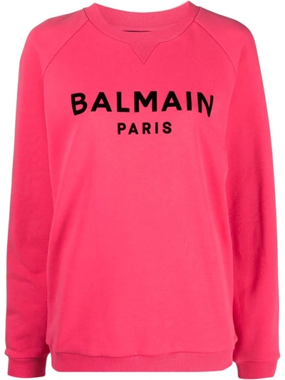 Balmain Logo-print Long-sleeve Sweatshirt In Pink