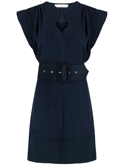 Chloé Gathered-detail Silk Shift Dress In Navy