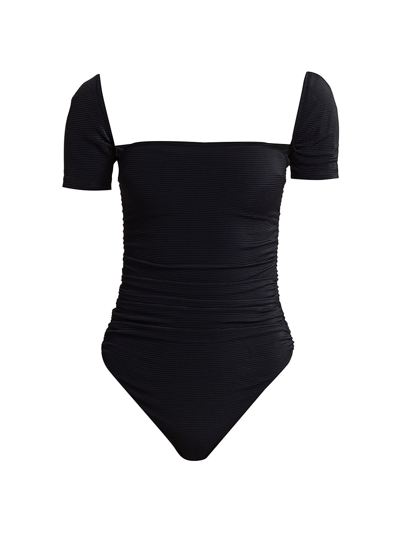 Jonathan Simkhai Miley Ribbed Square-neck One-piece Swimsuit In Black