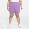 Nike Sportswear Plus Size Women's Essential Mid-rise Bike Shorts In Violet Shock,white