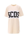 Gcds Logo Stripe T-shirt Dress In Beige