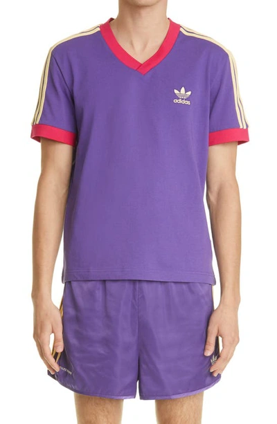 Adidas X Wales Bonner Adidas Originals X Wales Bonner '70s V-neck T-shirt In Unity Purple F16 / Glaze