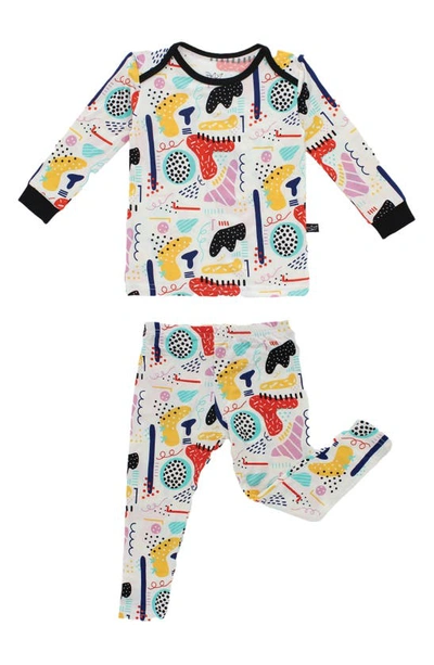 Peregrinewear Babies' Modern Art Fitted Two-piece Pajamas In White/ Multi
