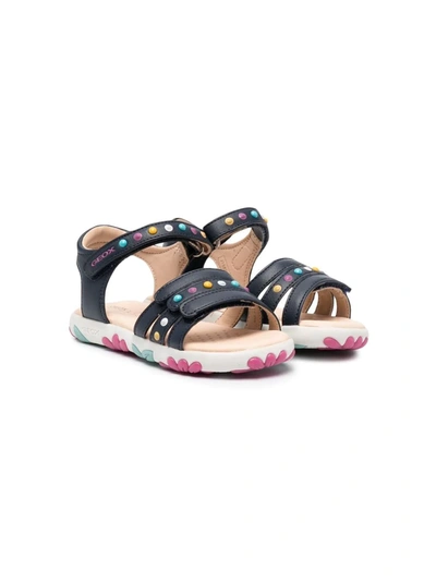 Geox Girl's Haiti Multicolor Stud Floral-sole Sandals, Toddler/kids In Navy
