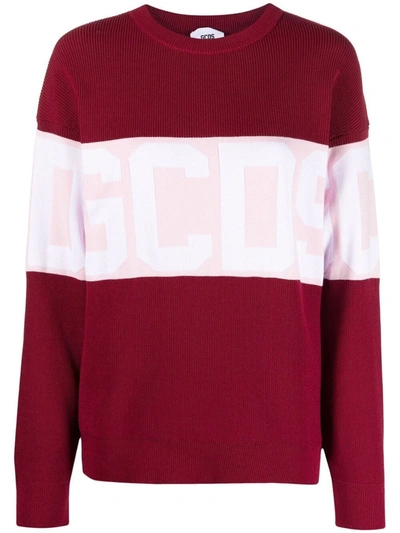 Gcds Intarsia-logo Knit Panelled Jumper In Red