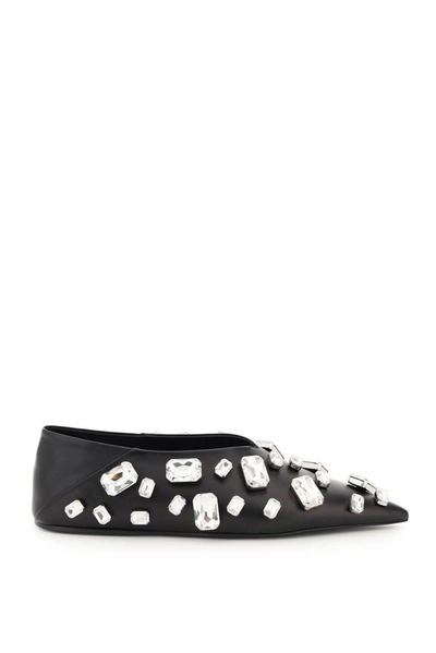 Jil Sander Jewel Leather Ballet Flats In Black