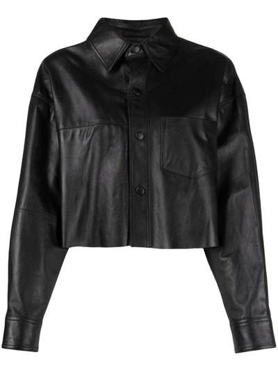 Trussardi Cropped Lambskin Snap-fastened Jacket In Black