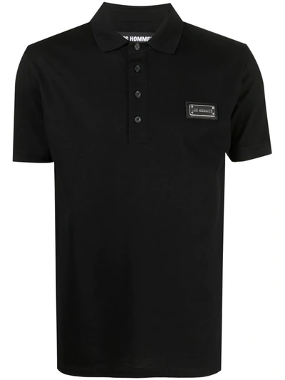 Les Hommes Logo-plaque Cotton Polo Shirt In Black
