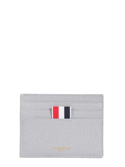 Thom Browne Leather Card Holder In Grey