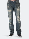 Level 7 Premium Jeans Slim Straight Black Tint Destroyed & Mended In Blue