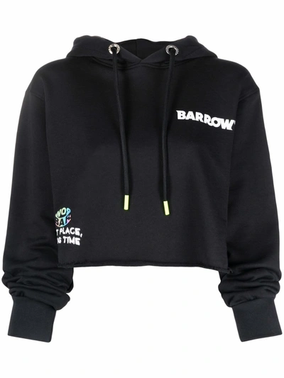 Barrow Crystals Logo Cropped Hoodie In Black