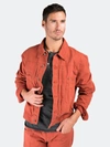 Level 7 Bbq Red Heavy Wash Canvas Trucker Jacket 100% Cotton Rugged And Stylish