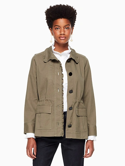 Kate Spade Ruffle Military Jacket In Olive Green