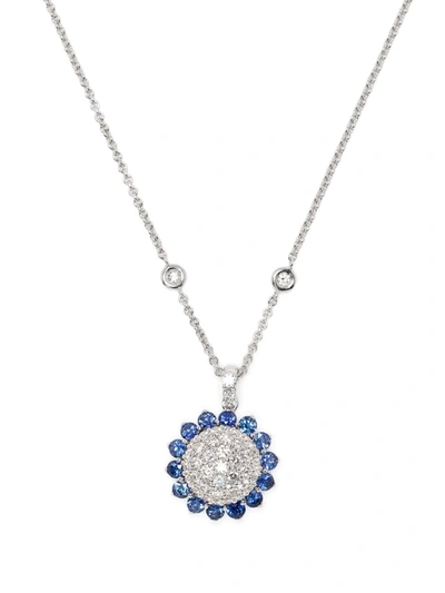 Leo Pizzo 18kt White Gold Diamond Sapphire Aurora Necklace In Silver