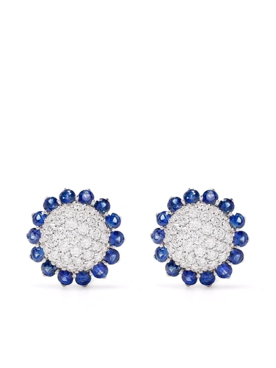 Leo Pizzo 18kt White Gold Diamond Sapphire Aurora Earrings In Silver