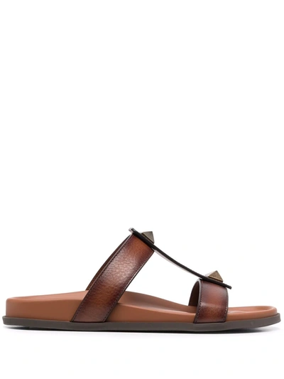 Valentino Garavani Stud-embellished Leather Sandals In Brown