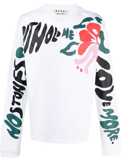 Marni Love Unites Print Cotton Jersey Long Sleeves T-shirt In White