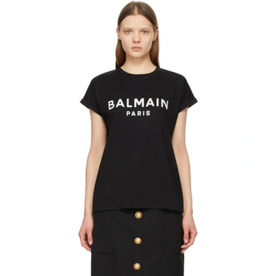 Balmain Black Logo T-shirt In Eab Noir/blanc