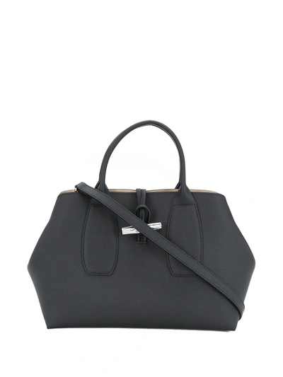 Longchamp Medium Roseau Top Handle Bag In Nero