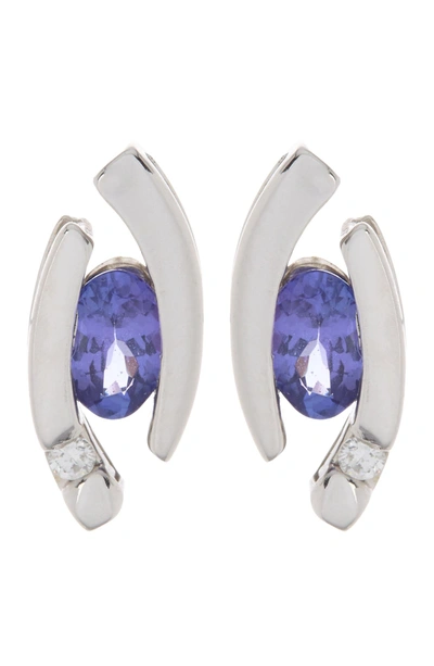 Suzy Levian 14k White Gold Diamond & Tanzanite Stud Earrings In Blue