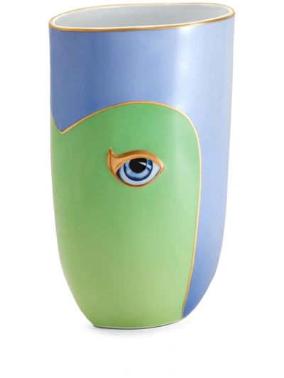 L'objet + Lito Gold-plated Porcelain Vase In Blue